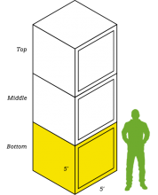 Representative illustration of a stack storage lockers to give a sense of scale.