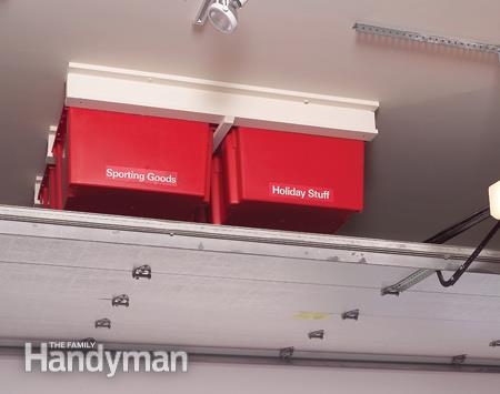 Above garage door storage area