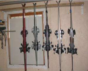 Ski rack inside of a garage