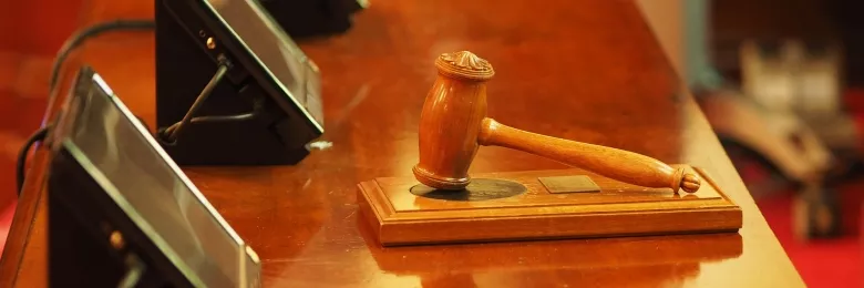 Gavel resting on a table
