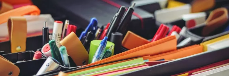Office supplies and utensils organized