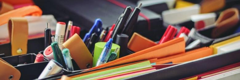 Office supplies and utensils organized